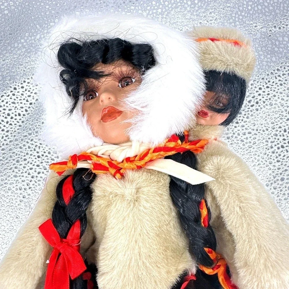Vintage Porcelain Eskimo Dolls‎ Two Headed Fur Hooded Native American